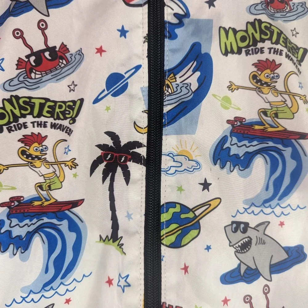 365 Kids Monster Shark Surfing Reversible Hooded Red Light Rain/Wind Jacket - Picture 5 of 12